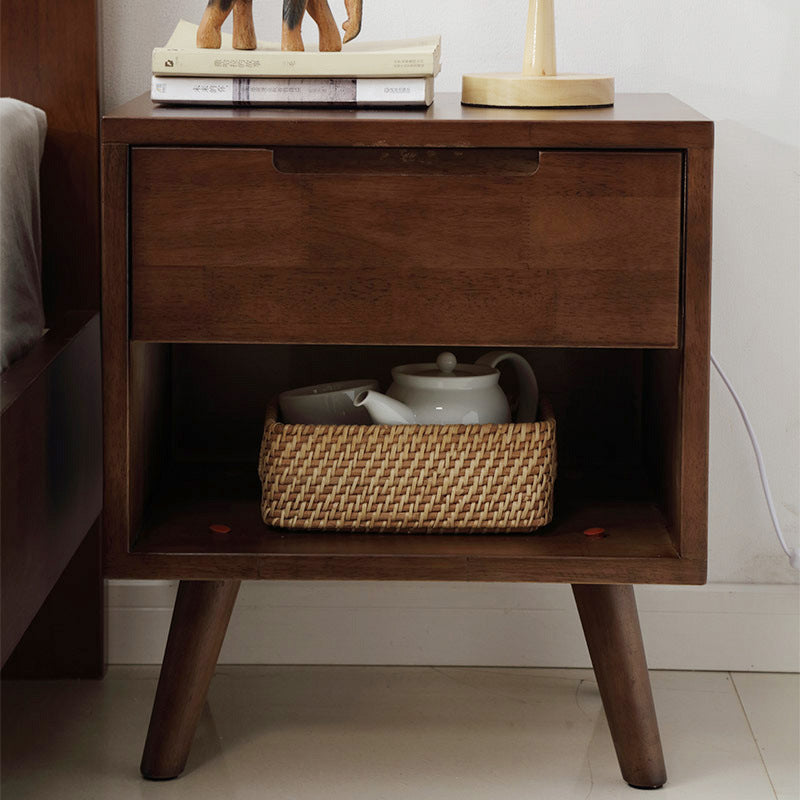 Contemporary Scandinavian Square Tabletop Solid Wood Nightstand 1-Drawer For Bedroom