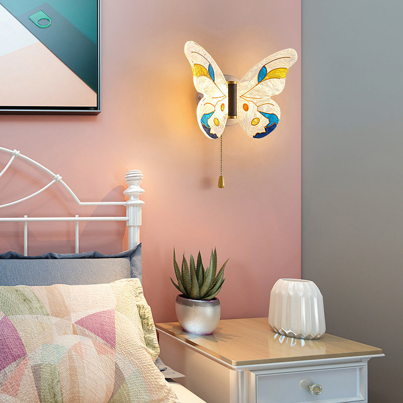 Contemporary Creative Butterfly Enamel Colored Acrylic Wing Iron LED Wall Sconce Lamp For Living Room