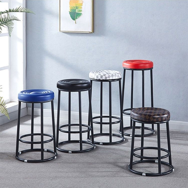 Modern Simplicity Leather Carbon Steel Cotton Metal Round Bar Stool Footrest For Kitchen