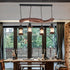 Traditional Japanese Wood Double Moon Design Iron Glass Bottle Shade 4-Light Island Light Chandelier For Dining Room