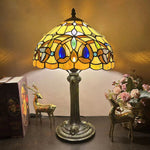 Traditional Tiffany Metal Hardware Glass Semicircular Dragonfly Flower Water Drop 1-Light Table Lamp For Bedroom