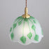 Traditional Vintage Round Leaf Copper Glass 1-Light Pendant Light For Living Room