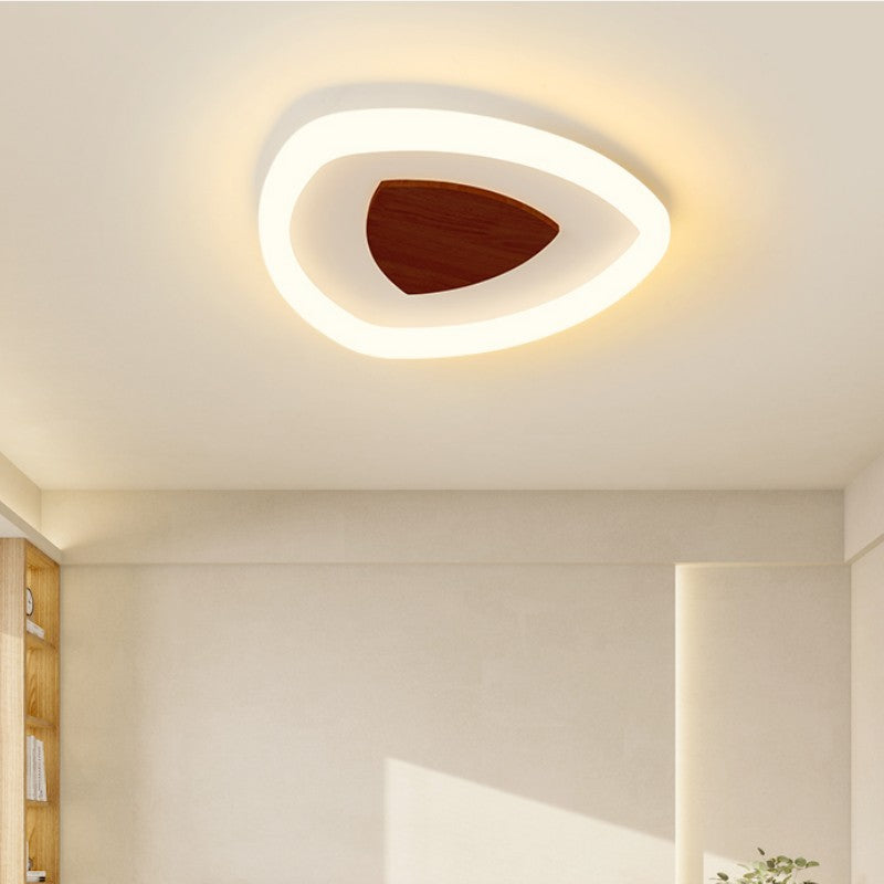 Contemporary Scandinavian Triangle Iron Wood LED Flush Mount Ceiling Light For Bedroom