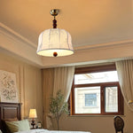 Traditional French Romantic Round Floral Fabric Wood Metal 1-Light Pendant Light For Bedroom