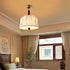 Traditional French Romantic Round Floral Fabric Wood Metal 1-Light Pendant Light For Bedroom