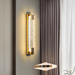 Contemporary Luxury Dazzling Rectangular Bubble Textured Crystal Shade Stainless Steel LED Wall Sconce Lamp For Living Room