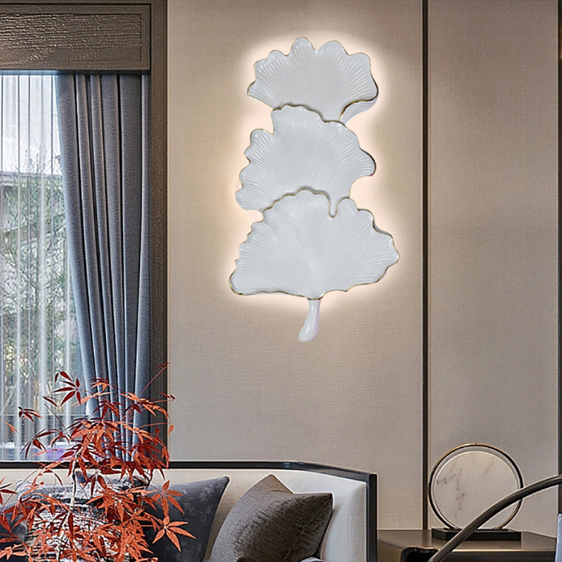 Contemporary Nordic Ginkgo Leaf Resin LED Wall Sconce Lamp For Living Room