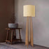 Traditional Chinese Wood Fabric Cylinder 1-Light Standing Floor Lamp For Living Room