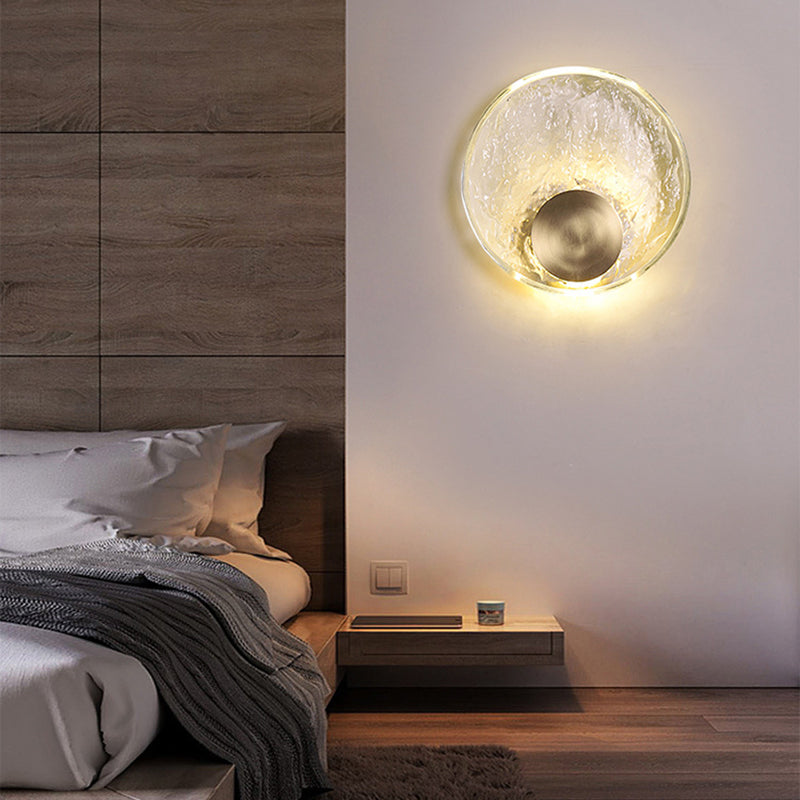 Contemporary Luxury Full Copper Water Ripple Circle Crystal LED Wall Sconce Lamp For Bedroom