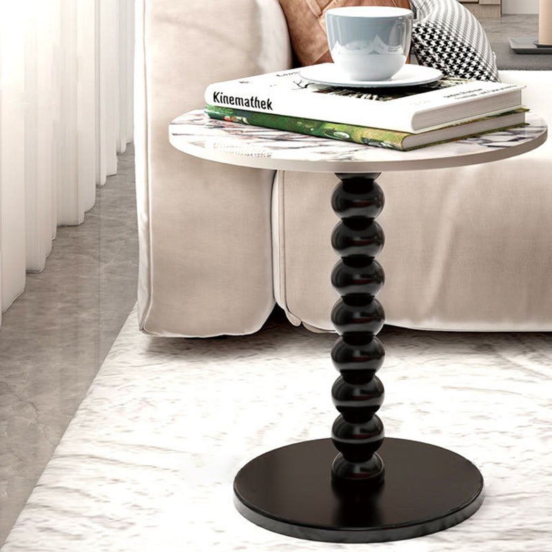 Traditional French Round Marble Wood End Table 1-Tier For Living Room