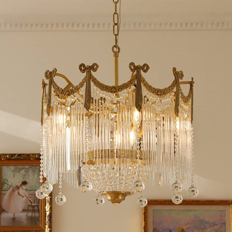 Contemporary Luxury Copper Bow Crystal Beads 6/7/9-Light Chandelier For Living Room