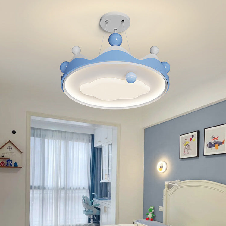 Contemporary Creative Kids Crown Iron Plastic LED Semi-Flush Mount Ceiling Light For Bedroom