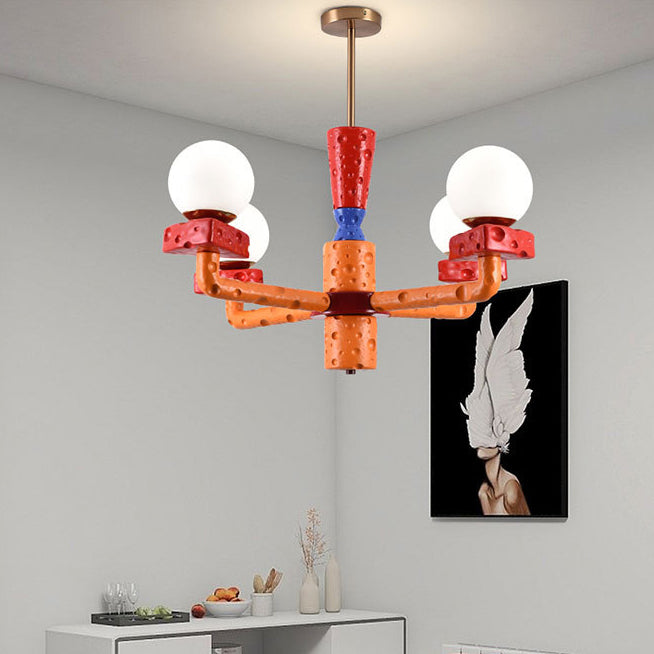 Contemporary Creative Colorblock Geometry Block Resin Cheese Design 4-Light Chandelier For Dining Room