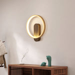 Modern Minimalist Round Oval Wood Grain Iron LED Wall Sconce Lamp For Living Room