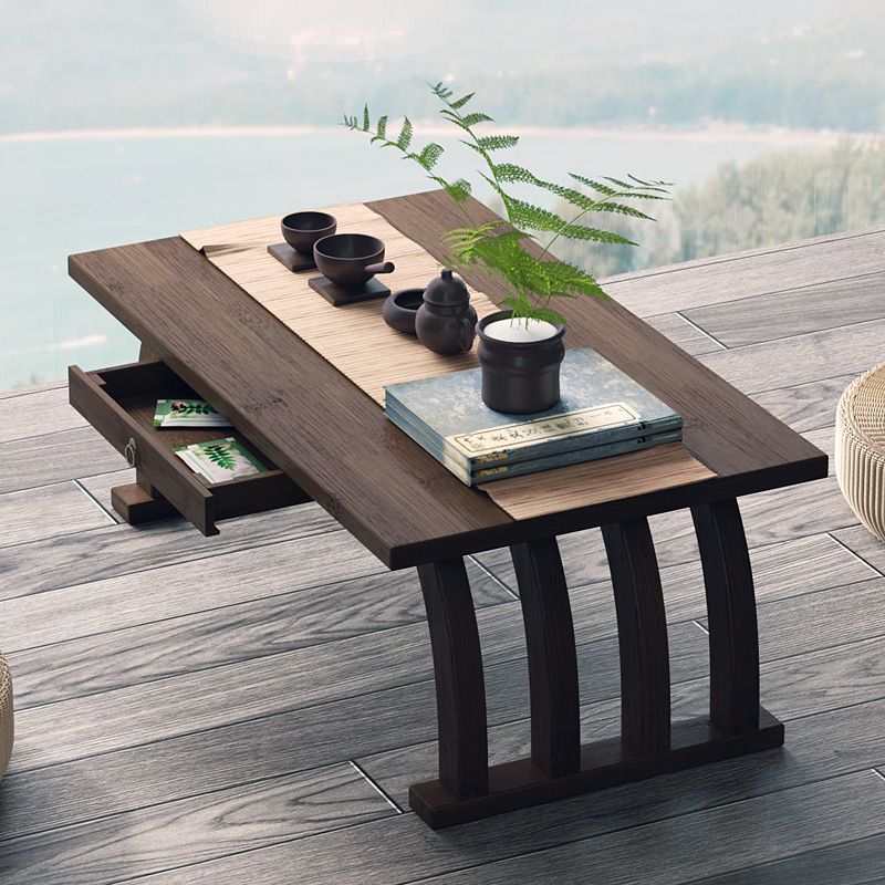 Traditional Chinese Rectangular Bamboo Fiberboard Coffee Table Drawer For Living Room