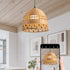 Traditional Chinese Round Dome Bamboo Weaving Hollow 1-Light Pendant Light For Living Room