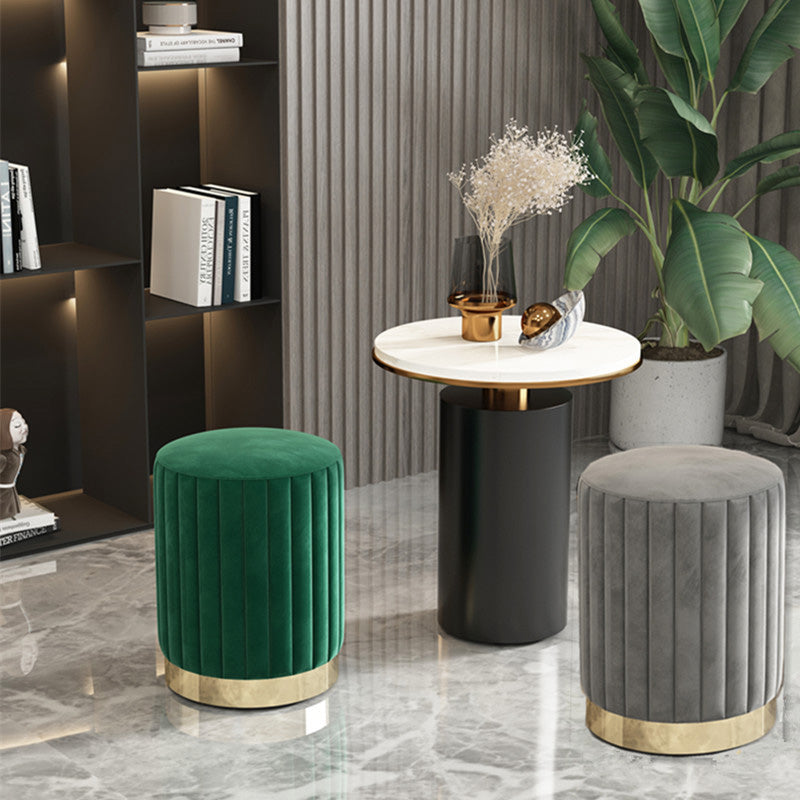 Modern Minimalist Round Velvet Top Metal Base Vanity Stool For Bedroom