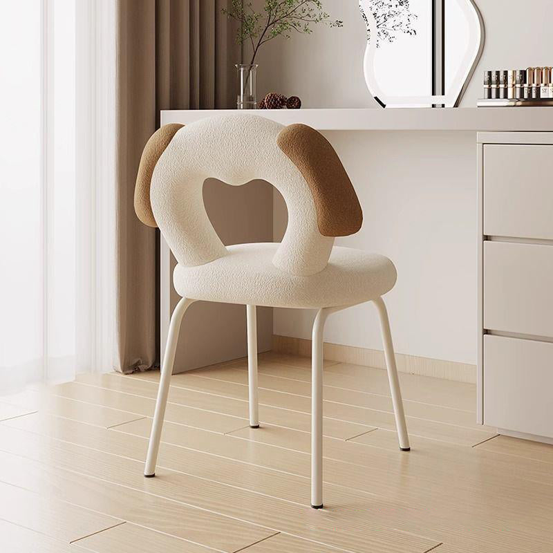 Modern Art Deco Hollow Dog Square Lambswool Wood Metal Vanity Stool Backrest Armless For Bedroom