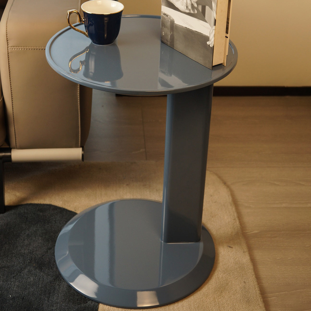 Modern Minimalist Round Density Board End Table 1-Tier For Living Room