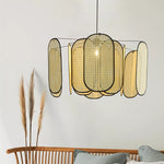 Traditional Japanese Oval Rattan Weaving Shade 1-Light Pendant Light For Living Room