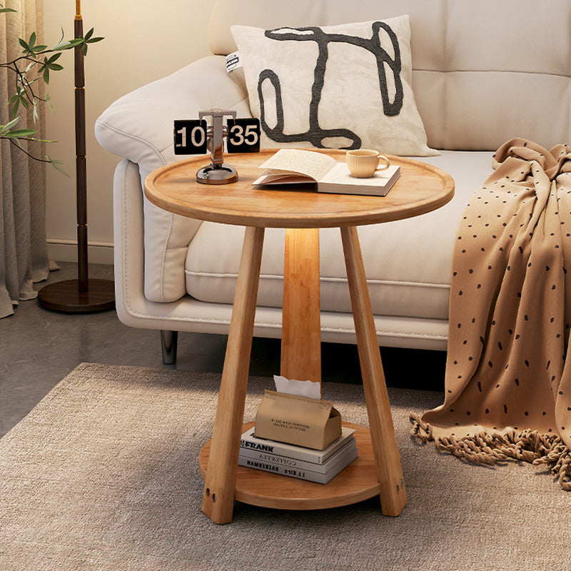 Modern Minimalist Round Tripod Wooden Coffee Table 2-Tier For Living Room