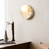 Traditional Japanese Wabi-Sabi Yellow Travertine Circle 1-Light Wall Sconce Lamp For Bedroom