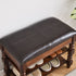 Traditional European Rectangular Wood Leather Vanity Stool Backless Armless For Living Room