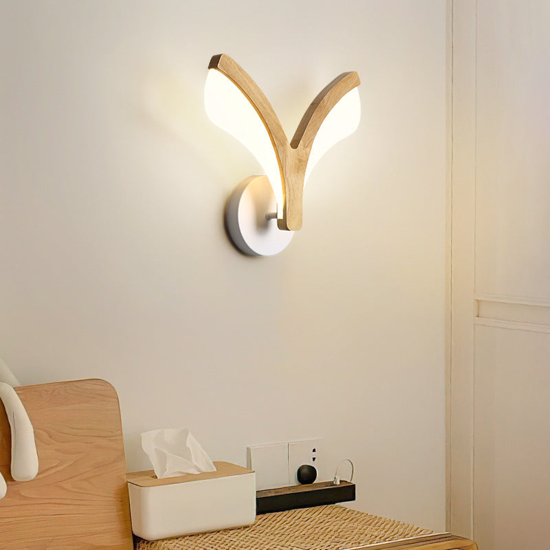 Traditional Japanese Curved Wood Acrylic LED Wall Sconce Lamp For Bedroom