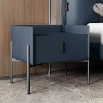 Contemporary Scandinavian Rectangular Leather Carbon Steel Metal 1-Drawer For Bedside