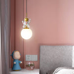 Contemporary Nordic Kids Orb Astronaut Iron Resin 1-Light Pendant Light For Bedroom