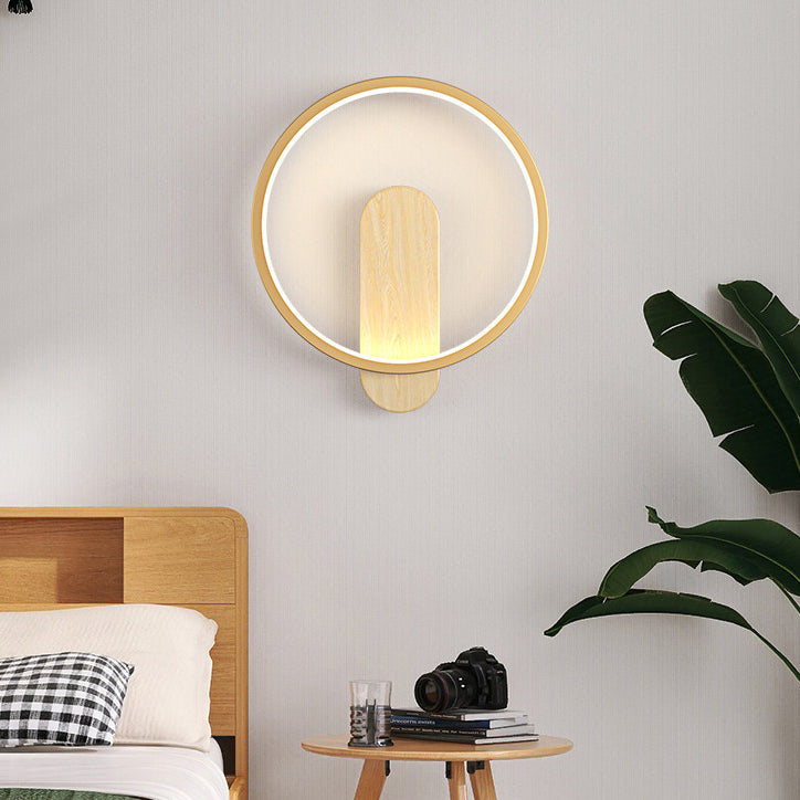 Modern Minimalist Round Oval Wood Grain Iron LED Wall Sconce Lamp For Living Room