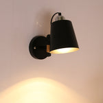 Contemporary Scandinavian Macaron Iron Shade Wood 1-Light Wall Sconce Lamp For Bedroom