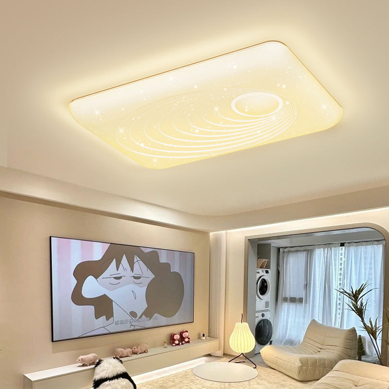 Modern Minimalist Cream Rectangle Iron PVC LED Flush Mount Ceiling Light For Living Room