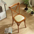 Traditional Vintage Square Solid Wood Rattan Dining Chair Cross Backrest For Dining Room