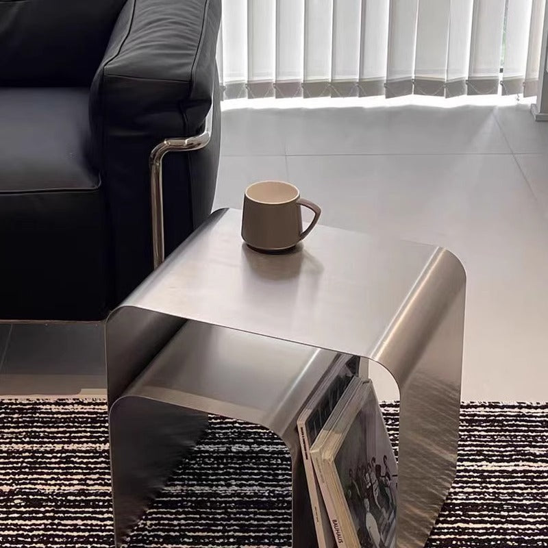 Modern Minimalist Rectangular Stainless Steel End Table 1-Tier For Living Room