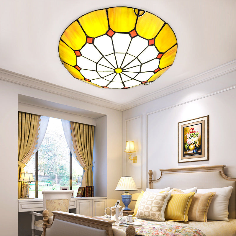 Traditional Tiffany Round Hardware Stained Glass 2/3/4 Light Flush Mount Ceiling Light For Living Room