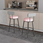 Contemporary Nordic Round Cotton Linen Upholstered Bar Stool Backrest Footrest For Dining Room