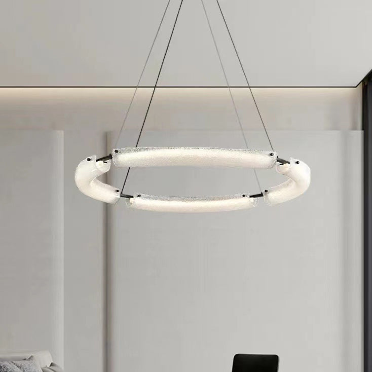 Contemporary Simplicity Frosted Glass Circle Ring Copper Acrylic LED Chandelier For Living Room