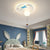 Contemporary Creative Iron Acrylic Rocket Astronaut LED Kids Flush Mount Ceiling Light For Bedroom