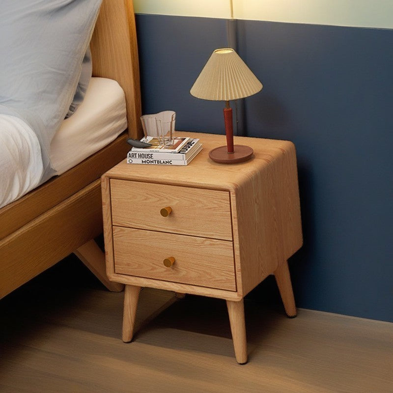 Modern Minimalist Rectangular Solid Wood Nightstand 2-Drawer For Bedroom