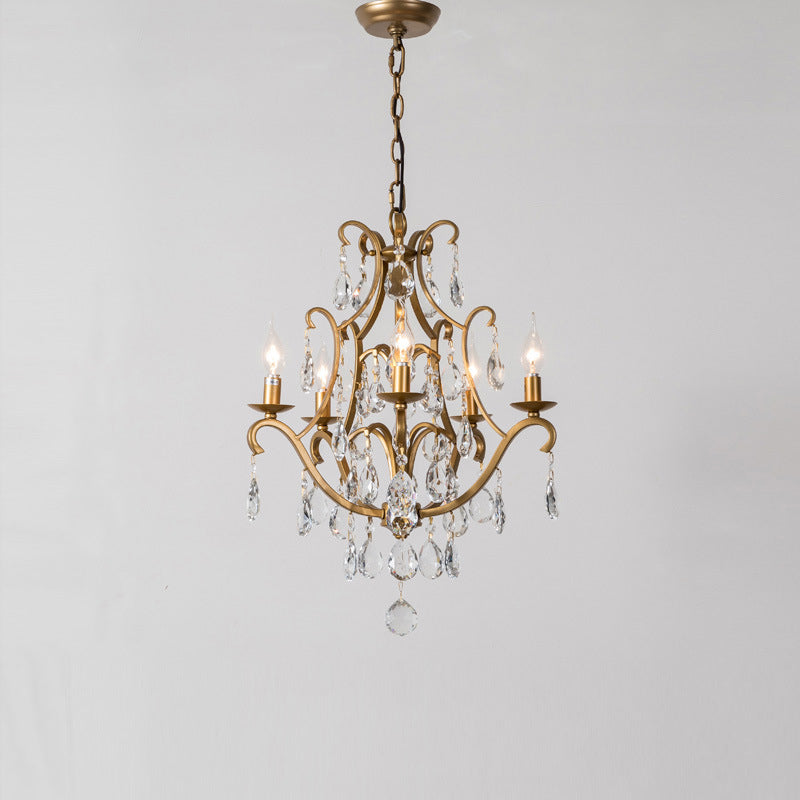 Traditional French Candelabra Round Crystal Iron Frame 5/9/12 Light Chandelier For Living Room