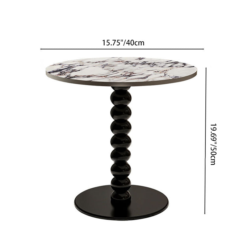 Traditional French Round Marble Wood End Table 1-Tier For Living Room