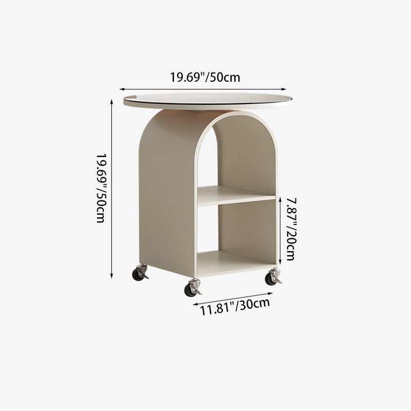 Contemporary Creative Arched Frame Top Tempered Glass Base Iron End Table 2-Cabinets For Living Room