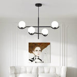 Modern Mid-century Iron Long Rod Glass Globe Shade 4/6-Light Chandelier For Dining Room