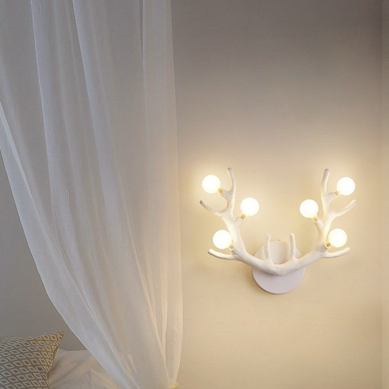 Contemporary Creative Resin Antler Branch Glass Shade 6-Light Wall Sconce Lamp For Bedroom