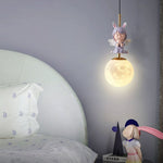 Contemporary Nordic Kids Resin Glass Round Angel 1-Light Pendant Light For Bedside