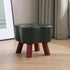 Modern Art Deco Clover Round Oil Wax Leather Solid Wood Footstool Backless Armless For Living Room