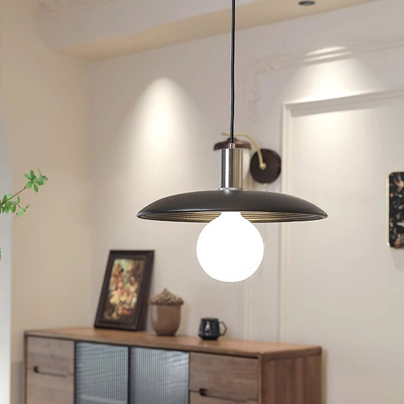 Traditional Japanese Wooden Flying Saucer Shape Hardware 1-Light Pendant Light For Living Room