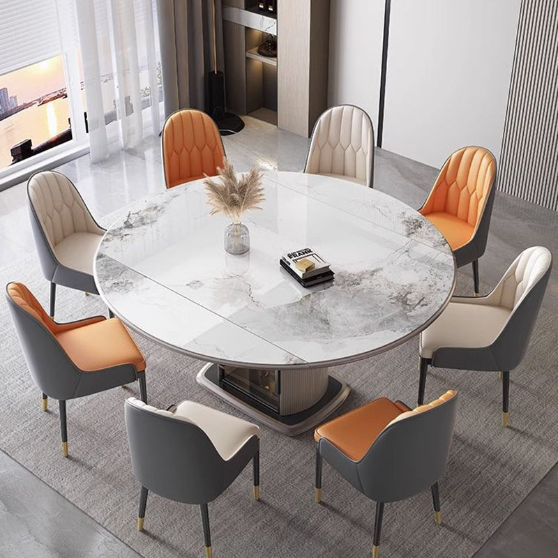 Contemporary Nordic Elliptical Slab Wood Glass Dining Table & Chair Set For 4 Seats