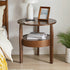 Contemporary Retro Antique Oak Wood Circular End Table 2-Tier Drawer For Living Room